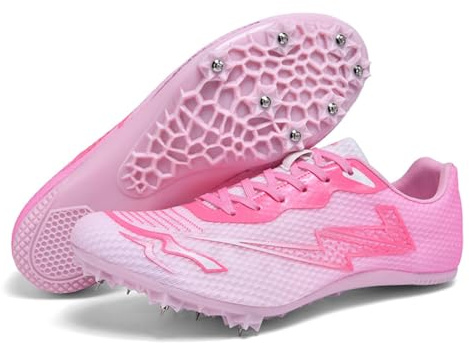 Dwihuize Zapatillas De Atletismo Mujer Zapatillas De Velocidad Zapatillas con Clavos para Correr Y Saltar para Estudiantes Niños Y Niñas,Pink b,33 EU