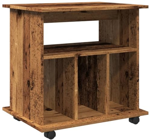 faucqel rullcontainer gammalt träutseende 60 x 45 x 60 cm trämaterial med rullar, sidoskåp och förvaringsskåp för vardagsrum, kontor och badrum, mångsidigt skrivbordsunderskåp