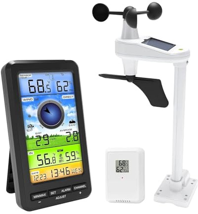 Station Météo, Station météo anémomètre Wi-Fi - Thermomètre hygromètre numérique sans fil avec capteur de vitesse et de direction du vent intérieur/extérieur