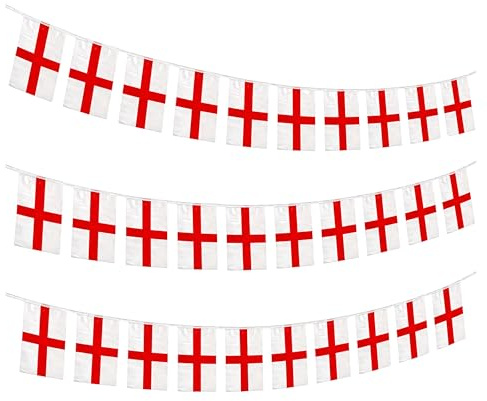 20m/66ft England St George Flag Bunting for FIFA 2026 World Cup – 50 St George Cross PVC Flags 20 x 30cm Double Sided Football Party Decorations for Pub and Street Celebrations