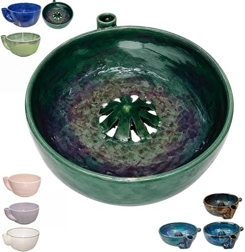 Ceramic Berry Washing Bowl with Centre Cone, 360° Cleaning Swirl Colander, Quick Rinse Washer for Berries Serving, Vegetables (Dark Green)