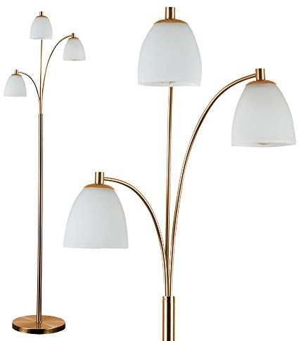 MiniSun | Modern Designer Style 3 Way Floor Lamp with White Frosted Glass Dome Shades | Floor Lamps & Torchieres, Home Décor & Improvement Essential | Includes 4W LED E14 Light Bulb