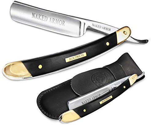 Naked Armor Solomon Straight Razor - Shave Ready 7/8 Round Nose Japanese Steel Straight Razors for Men with Algum Wood Scale, Case Included, Close Shave, Black