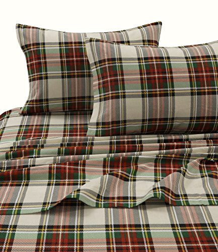 Tribeca Living 100% Cotton Flannel Sheet Set - Deep Pocket, 170-GSM, Ultra Soft & Cozy Bedding for Winter, Queen, Charleston Plaid