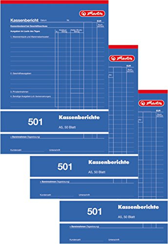 Herlitz Kassenberichtsblock A5, 3 Stück, 50 Blatt