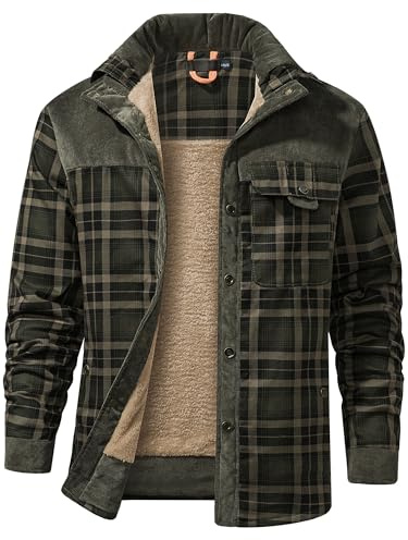 Mr.Stream Hombres Casual Manga Larga de Franela a Cuadros botón Forrado de Caliente Camisa Chaqueta Sherp 3251 Dark Green XL