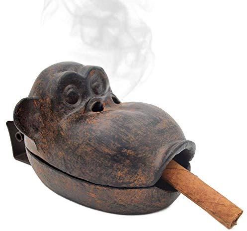 Cigar Ashtrays, Outdoor Ashtray with Lid Cigarette Holder Cigar accessories Ash Tray for Patio Indoor Home Decor Cast Iron Monkey, Best Gift for Smokers Larger Size