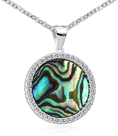 MATERIA Perlmutt Schmuck Anhänger grün - Kettenanhänger Silber 925 Damen rund mit Abalone Muschel + Zirkonia mit Kette