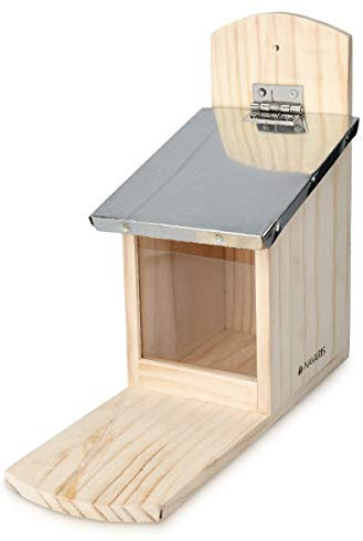 Navaris Casa Mangiatoia per Scoiattoli - Casetta per Mangime Scoiattolo da Appendere - Rifugio per Giardino in Legno Tetto in Metallo - 12x29x24,5cm