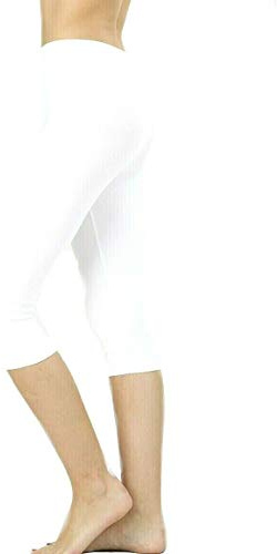 Zenana Premium Cotton 15 INCH Capri Leggings (XL, White)