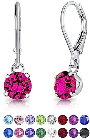DTPSilver - Damen Klappbügel Ohrringe 925 Sterling Silber und mit Kristallen 6 mm Runde - Farbe : Fuchsie