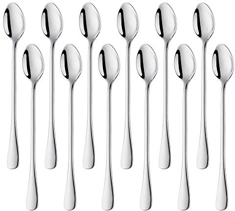 SUNSENGEUR Long Handle Stirring Spoon, DaKuan Set of 12 Stainless Steel Mixing Spoon for Iced Tea, Coffee, Cocktail, Milkshake, Cold Drink,Oxford-Silver