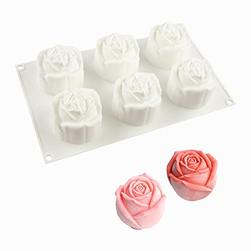 FVVMEED Silikonformen in Rosenform mit 6 Mulden, antihaftbeschichtet, 3D zum Backen, Dessert, Käsekuchen, Backen, Gebäck, Schokolade, Gelee,