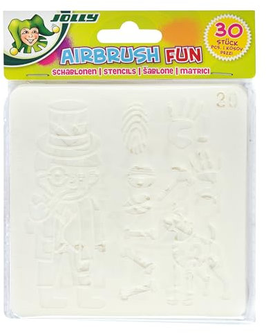 JOLLY Airbrush Schablone Set, 30 Stück, 13x13-Format, Kunststoff, Transparent, Vielseitige Motive, Wiederverwendbar