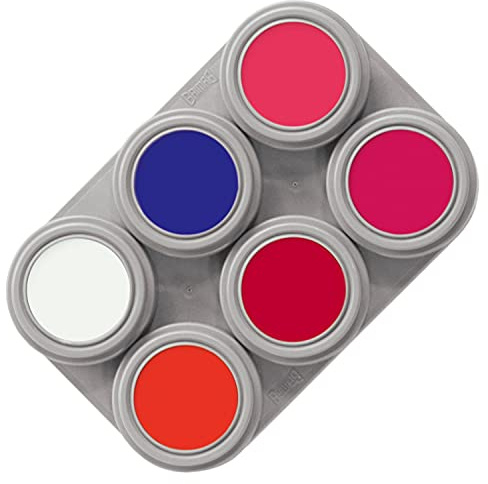 Grimas Profi Schminkpalette Fluoreszierend, 6x 2.5ml, hochwertige Schwarzlichtschminke UV-Make-Up, auf Wasserbasis