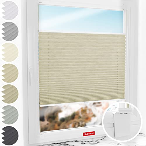 Schuette® Plissee ohne Bohren zum Kleben ● Dolomite Kollektion: Light Coffee (Beige) ● 75x150cm (Breite x Höhe) ● Suprafix Klebe- & Schraubhalter 2in1 Set Letsbond ● Bequeme Rollo Video