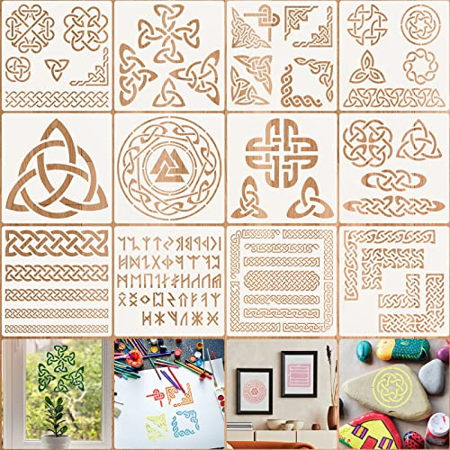 Schablonen mit keltischem Knoten, wiederverwendbar, Wikingerknoten-Schablonen, Wikinger-Symbol, Schablonen für DIY, Möbel, Scrapbooking, Basteln, Malvorlage, 12 Stück