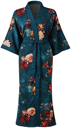 Ledamon Donna Plus Size Kimono Robe Lungo per le Donne - Borsa Floreale Accappatoio Camicia da Notte, verde scuro, Taglia unica