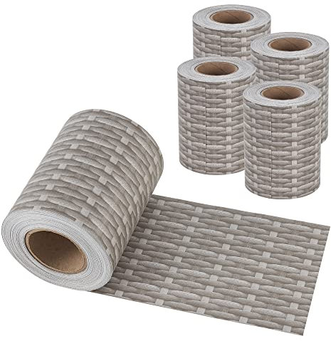 Lot de 4 Bandes de Brise-Vue Set de 4 Rouleaux de Film de Clôture Résistant aux Intempéries UV Déchirures Toile Opaque en PVC Fils de Polyester 140 m x 19 cm 26,6 m² Gris avec Aspect Rotin