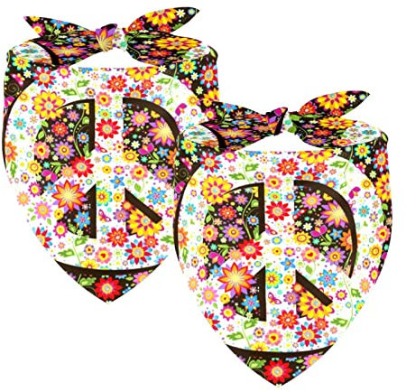 Hundehalstuch, Hippie-Blumen, Friedens-Symbol, Haustier-Schal, Chiffon, Halstücher, Dreieck-Lätzchen, Zubehör für kleine, mittelgroße und große Hunde, Welpen, Haustiere, 2 Stück