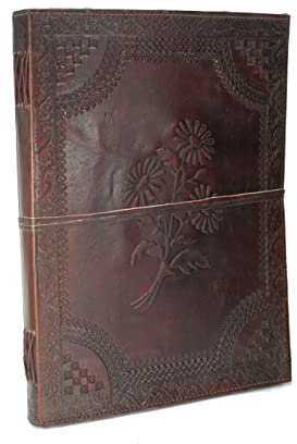 ROOGU Fotoalbum XXL Leder [Handmade] – Büffelleder Album mit 80 Seiten – Vintage Herbarium Gästebuch, Scrapbook, Foto Buch – Handgeschöpftes Papier, Geschenkidee