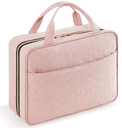 Lifewit rese-necessär, stor upphängningsbar sminkväska för kvinnor, transparent make up-väska för resan med upphängningskrok och organisering av flaskor i fullstorlek, semestertillbehör, Stor. Rosa