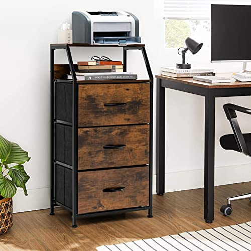 GIANTEX Aufbewahrungsschrank mit 3 Stoffschubladen | Vertikaler Kommodenschrank mit 2 offenen Regalen, Anti-Kipp-Schutz, Industriell Stil, 45x30x92cm