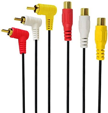 Seadream Cavo di prolunga AV ad angolo 3 RCA – placcato oro da 3 RCA maschio ad angolo retto a 3 RCA femmina, cavo di prolunga audio video composito DVD CD AV TV