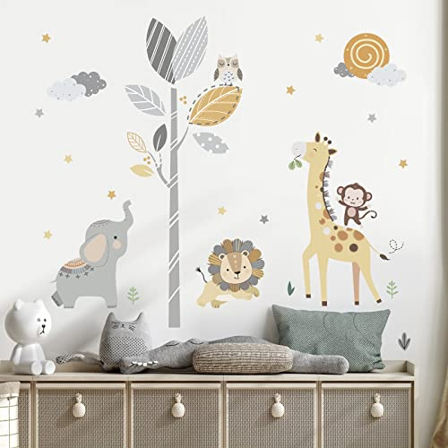 decalmile Wandsticker Safari Tiere Baum Wandtattoo Dschungel Elefant | Abziehbare und Aufklebbare Wandaufkleber, DIY Abnehmbare Wandkunst Abziehbilder, Wandfreundlich, Leuchtenden Farben