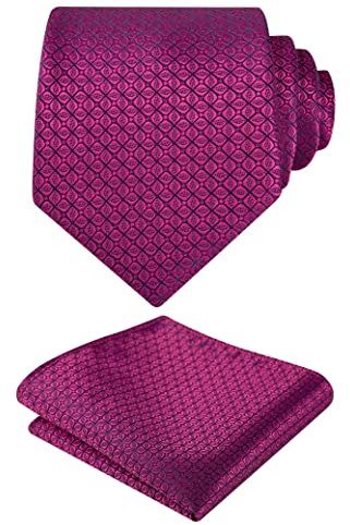 Alizeal Mens Regular Geometric Tie and Hanky Set, Magenta