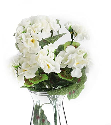 5 x künstliche Geranie, rote und rosa Blumen, künstliche Pflanzen, künstliche Blumen für den Innenbereich, Garten, Heimdekoration, weiß