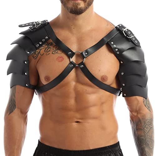VOIV Sexy Gothic Herren Kunstleder Rüstung Schulter Tops Brustgeschirr Bondage Club Dessous Krieger Cosplay Kostüm