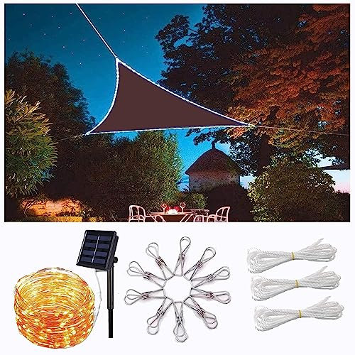 Dreieckiges Sonnensegel mit LED-Licht, Sonnenschutz, HDPE, atmungsaktiv, UV-Block, für Garten und Außenbereich, 98 % UV-Block, Polyester, Schattensegel für draußen, schwarz, 3 x 3 x 3 m