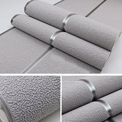 Juodkeo Faux Hirschfell Vliestapete für Wohnzimmer, 3D Moderne Beflockungstapete für Schlafzimmer, TV Hintergrund, Nicht Selbstklebend, 0.53x9.5m, Silber