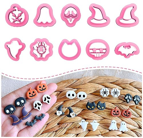 Keoker Emporte-pièces en argile polymère Halloween - 10 formes pour bijoux et boucles d'oreilles, citrouille et clous