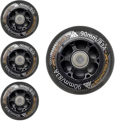IBOWZ Inline-Skate-Räder mit 90 mm 100 mm Inline-Skate-Räder, 83A Rollschuh-Räder mit Lager (4er-Pack), für den Austausch von Rollerblade-Rädern vorgesehen, Schwarz 90 mm