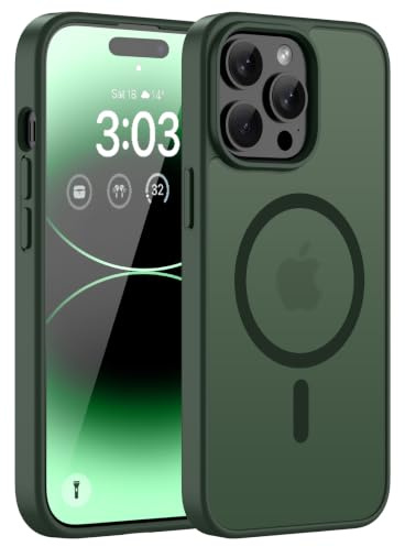 ORDA Magnetische Hülle für iPhone 14 Pro Max für MagSafe, Grün | Durchscheinend Rückseite, Matt Handyhülle, Stoßfest Kratzfeste Schutzhülle