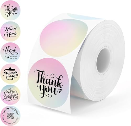 MUNBYN 2 Zoll rosa Farbverlauf Thermo-Etiketten, runde bedruckbare Thermo-Aufkleber für kleine Unternehmen, wasserfeste personalisierte Etiketten 750/1 Rolle | 6 Farbverlaufsmuster, direkte, runde Thermoetiketten für DIY-Logo-Design, Dankesaufkleber für kleine Unternehmen