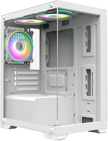 CiT Range White Dual Tempered Glass Panelling Micro-ATX PC Gaming Case with 6-Port PWM Fan Controller and 3 x CiT Tornado Infinity 120mm ARGB Dual-Ring Fans Included
