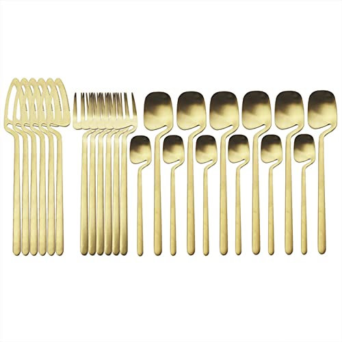 Couverts Noir Mat 24Pcs Couverts Couverts Ensemble de Vaisselle en Acier Inoxydable Ensemble Fourchette Cuillère à Café Argenterie Ensemble Vaisselle de Cuisine (Color : Gold)