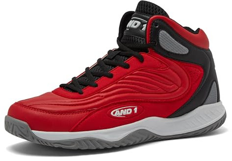 AND1 Pulse 3.0 Basketballschuhe für Herren, drinnen oder draußen, Street oder Court Basketball-Sneaker für Herren, Schwarz, Rot oder Weiß, Größe 40 bis 48, Rot/Schwarz, 13.5 Women/12 Men