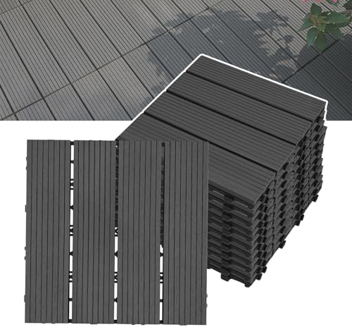 FIVMEN Terrassenfliesen Klicksystem Balkonfliesen WPC Terrassenplatten 30x30cm/Stück Balkon Bodenbelag Wetterfest mit Drainagefunktion Balkonboden Holzoptik Zuschneidbar, 11pcs/1m² (Anthrazit)