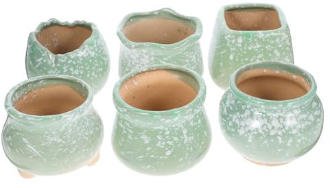 BESPORTBLE Lot de 6 Mini Jardinières en Céramique pour Plantes Succulentes et Mini Cactus, Vert, Légères, pour Jardin et Bureau