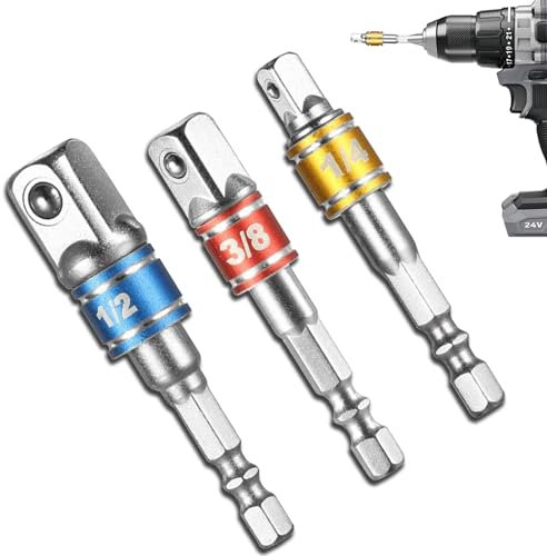 Steckschlüssel Nuss Set Sechskant-Adapter auf 1/4, 1/2, 3/8 3 Stück Sechskant Stecknussadapter Stecknuss Adapter Steckschlüssel Schraubenschlüssel Nuss Set Verbindung Kopfverlängerung