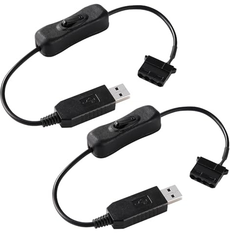 KUOQIY 2 Piezas 34cm Full Speed 12V Voltage Step-Up USB a 4 Pines Molex Cable Conector Adaptador de Ventilador con Interruptor, Cables de Ventilador USB a 4 Pines Molex