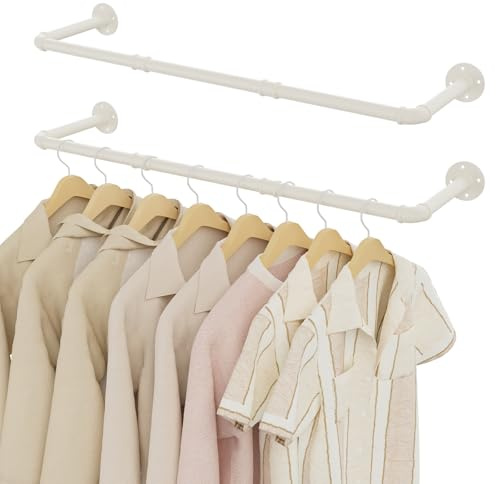 YheenLf 100cm Kleiderstange Industrial, Kleiderständer Wandmontage, Offener Kleiderschrank, Kleiderstangen für die Wand, Platzsparend, 2 Stück, Beige