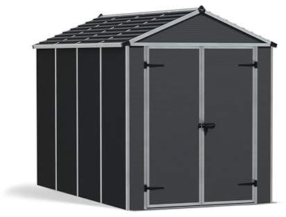 Canopia by Palram Gerätehaus Garten Rubicon 6x10 Geräteschuppen Metall 185 x 304cm Anthrazit Polycarbonatplatten rostbeständig UV-Schutz
