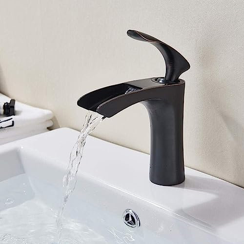 ZURBAQD Grifo de Lavabo Negro Mate, Grifo Mezclador de un Solo Nivel, Grifo de Lavabo de baño de Agua fría y Caliente, Grifo de Lavabo de Recipiente montado en Cubierta Warm as Ever
