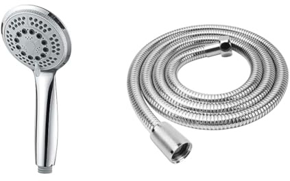 GRIFEMA COMPLENTO-G804 Douchette à Main 5 jets pour Salle de Bain, Moyen Pommeau de Douche & YEAUPE Flexible de Douche Universel - Tuyau de douche de 1,5 m (59 pouces) en acier inoxydable