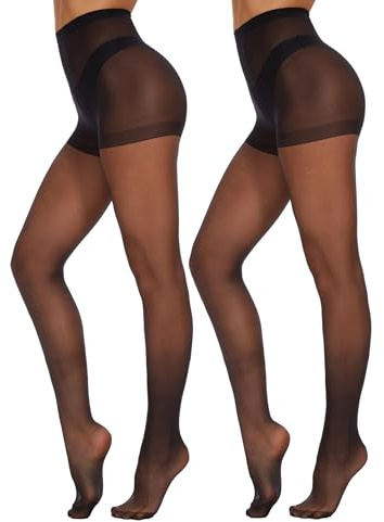 CozyWow 20 Denier Sheer Tights for Women,High Waist Control Top Silk Stockings,Comfortable Women's Pantyhose with Reinforced Toes 2Black-S